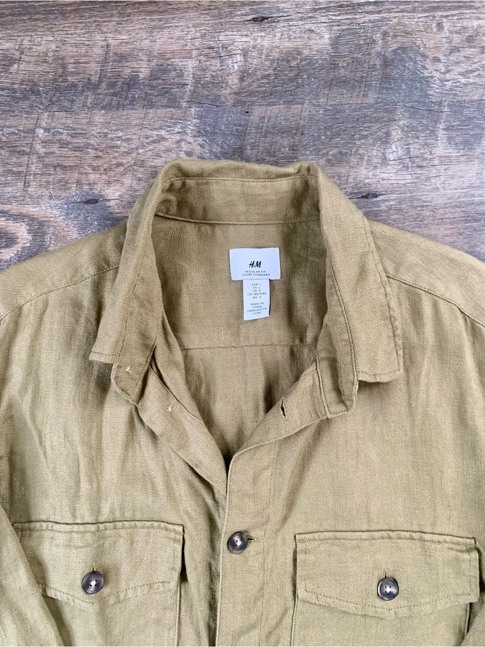 H&M Men's Olive Green Utility Streetwear Lightweight Button Shirt Jacket